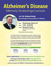Dr. Holub will be speaking at the Alzheimer’s Disease – Memory Screening Lecture 3/23/2016